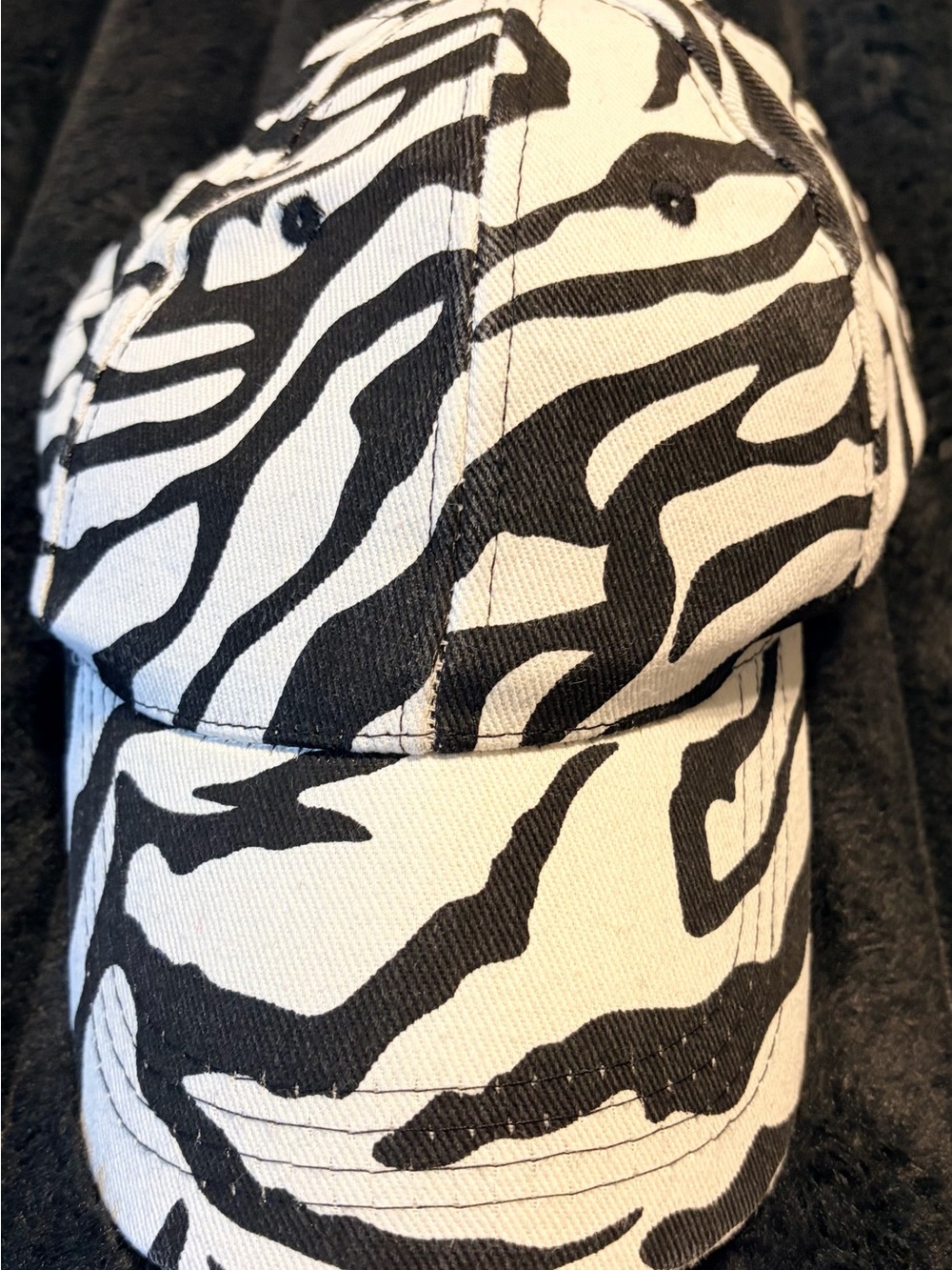 Zebra Print Cotton Baseball Cap - Black & White